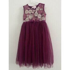 Popatu Tulle Embroidered Dress Sz 8 Burgundy Recital Event Formal Wedding holida